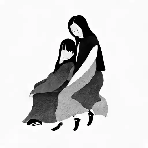 two young girls sitting on a blanket tattoo design idea