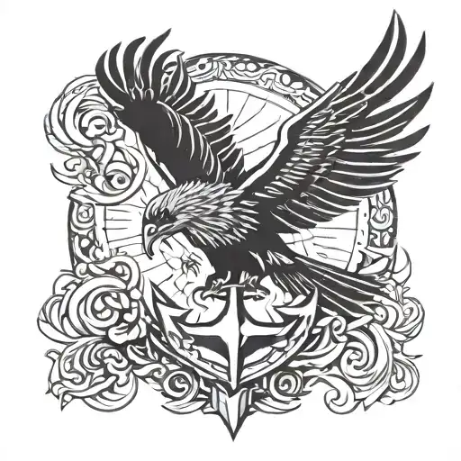 Thunderbird and Anchor hooking tattoo design idea