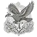 Thunderbird and Anchor hooking tattoo design idea