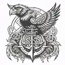 Thunderbird and Anchor hooking tattoo design idea