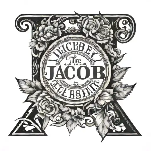 the name Jacob with December 9th 2023 behind in Roman numerals  tattoo design idea