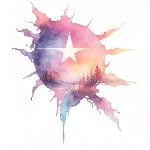 north star and northern lights tattoo design idea