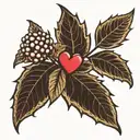 Traditional blackwork horizontal sharp and pointed bramble with a heart silhouette stuck in the middle tattoo design idea
