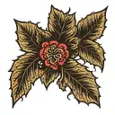 Traditional blackwork horizontal sharp and pointed bramble with a heart silhouette stuck in the middle tattoo design idea