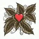 Traditional blackwork horizontal sharp and pointed bramble with a heart silhouette stuck in the middle tattoo design idea