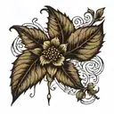 Traditional blackwork horizontal sharp and pointed bramble with a heart silhouette stuck in the middle tattoo design idea