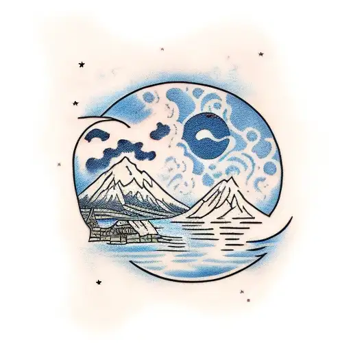 Winding river with the moon  tattoo design idea