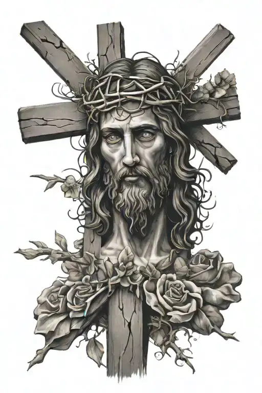 Jesus Christ looking down on 3 crosses   tattoo design idea