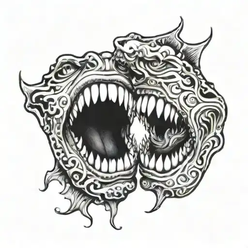two mouths biting each other side tattoo design idea