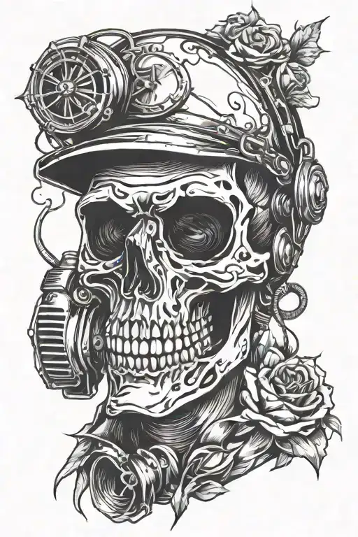 skull wearing welding mask tattoo design idea