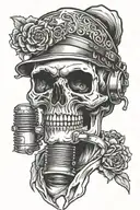 skull wearing welding mask tattoo design idea