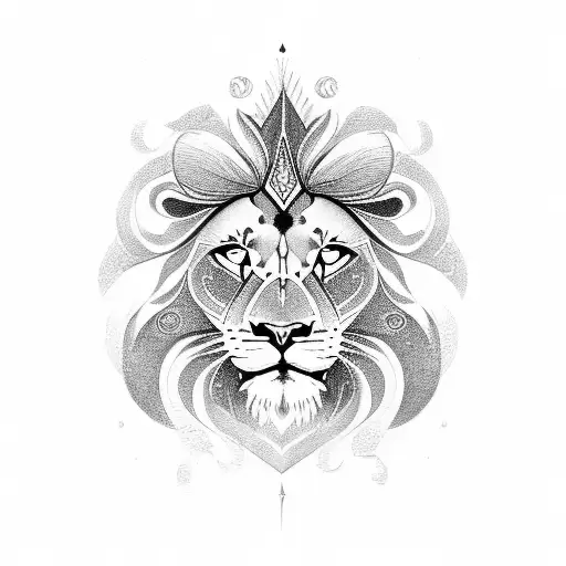 a tattoo design featuring an intricate, majestic lion's head with a gentle, wise tattoo design idea