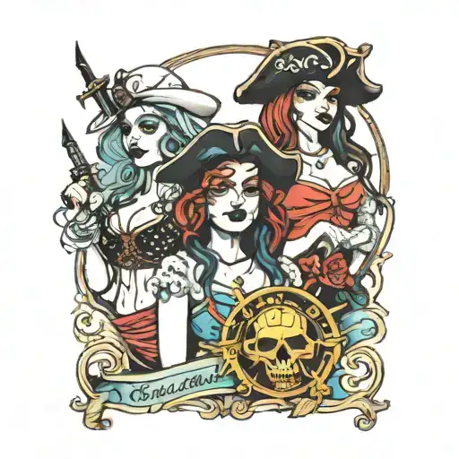 3 daughters as pirates tattoo design idea