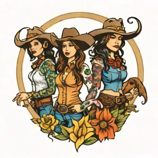 3 daughters as cowgirls  tattoo design idea