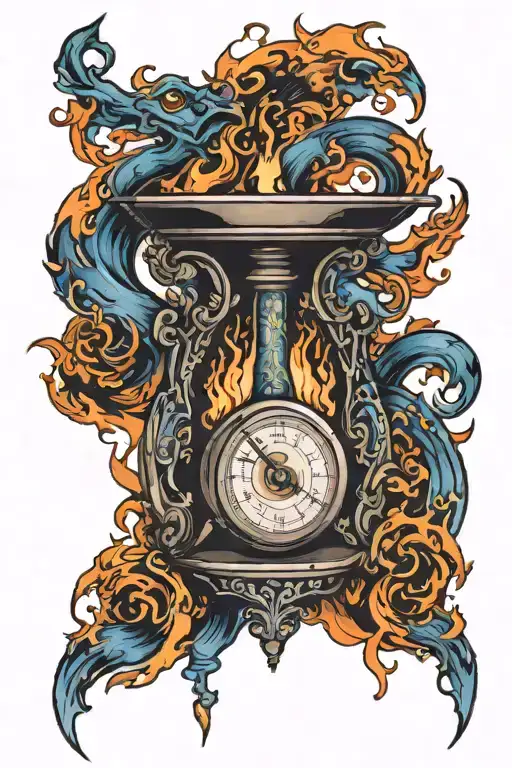  I want a scale balanced by fire. blue and black flames tattoo design idea