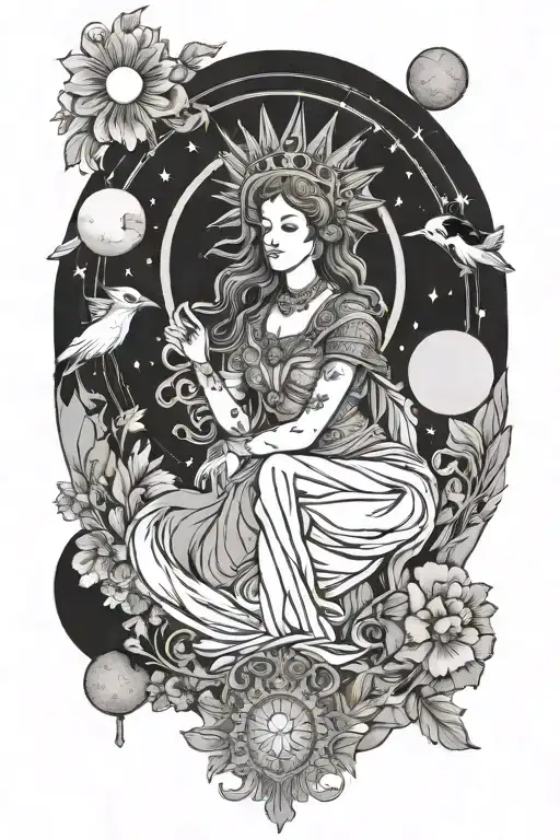 the empress tarot card covered my the sun and moon tattoo design idea