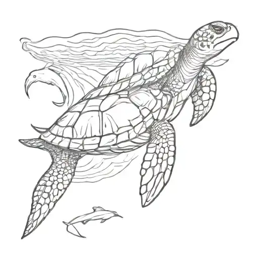 sea turtle dolphin jumping tattoo design idea