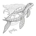 sea turtle dolphin jumping tattoo design idea