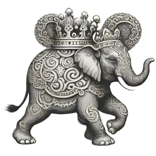 elephant with crown walking towards tattoo design idea