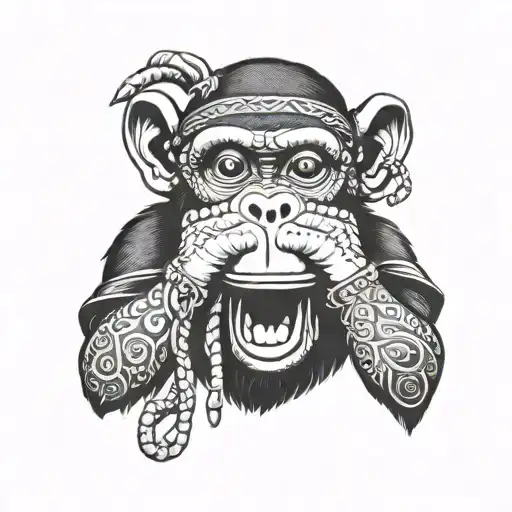 money see no evil with bandana over eyes monkey hear no evil with AirPod in ear monkey speak no evil with bandana  tattoo design idea