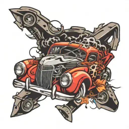 car crash tattoo design idea