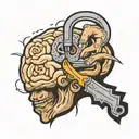 a cuted hand honling a key for a brain inside tattoo design idea