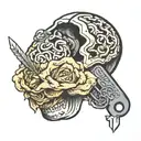 a cuted hand honling a key for a brain inside tattoo design idea