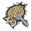 a cuted hand honling a key for a brain inside tattoo design idea
