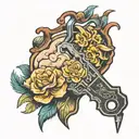 a cuted hand honling a key for a brain inside tattoo design idea