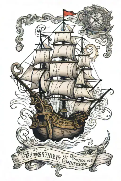 A traditional tattoo of a treasure map leading to a hidden camera, representing the client's adventurous spirit as a pirate and photographer tattoo design idea