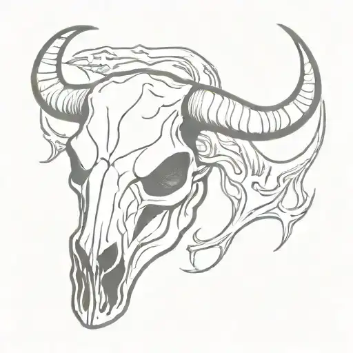 Longhorn skull with fire flames tattoo design idea