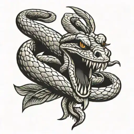 snake wrapped around a dagger with its mouth open tattoo design idea