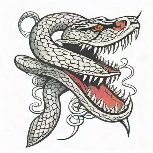 snake coils around dagger with open mouth tattoo design idea