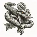 snake wrapped around a dagger with its mouth open tattoo design idea