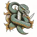 snake wrapped around a dagger with its mouth open tattoo design idea
