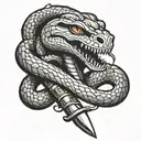 snake wrapped around a dagger with its mouth open tattoo design idea