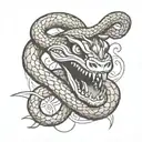 snake coils around dagger with open mouth tattoo design idea