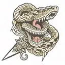 snake coils around dagger with open mouth tattoo design idea