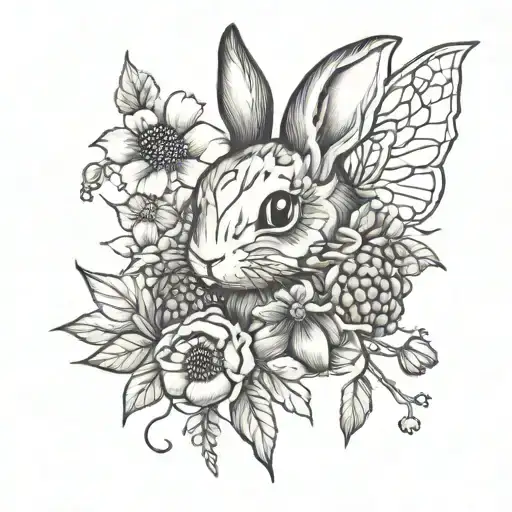 blackberries watermelon bunny poppies fireflies cottage core  tattoo design idea