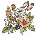 blackberries poppies fireflies strawberries bunny tattoo design idea