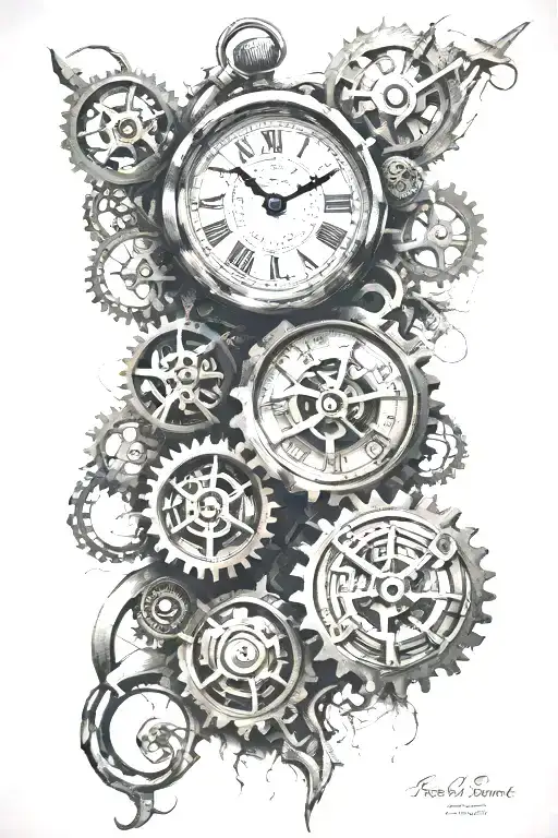 A clock with my sons birth information on it.   Gears ripping threw skin on forearm with cancer horoscope tattoo design idea
