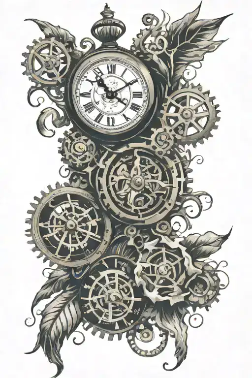 A clock with my sons birth information on it.   Gears ripping threw skin on forearm with cancer horoscope tattoo design idea