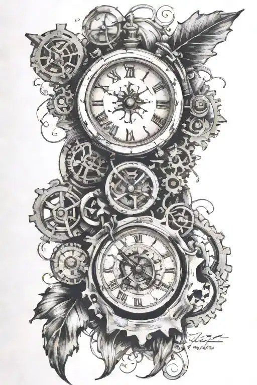 A clock with my sons birth information on it.   Gears ripping threw skin on forearm with cancer horoscope tattoo design idea