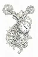 A clock with my sons birth information on it.   Gears ripping threw skin on forearm with cancer horoscope tattoo design idea