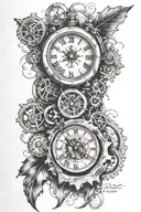 A clock with my sons birth information on it.   Gears ripping threw skin on forearm with cancer horoscope tattoo design idea