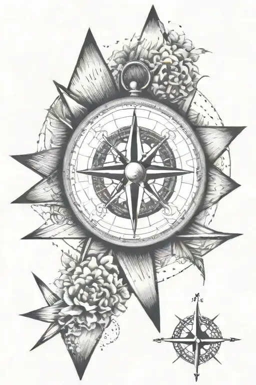 compass and mountains with arrow tattoo design idea