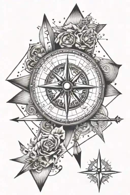 compass and mountains with arrow tattoo design idea