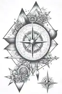 compass and mountains with arrow tattoo design idea