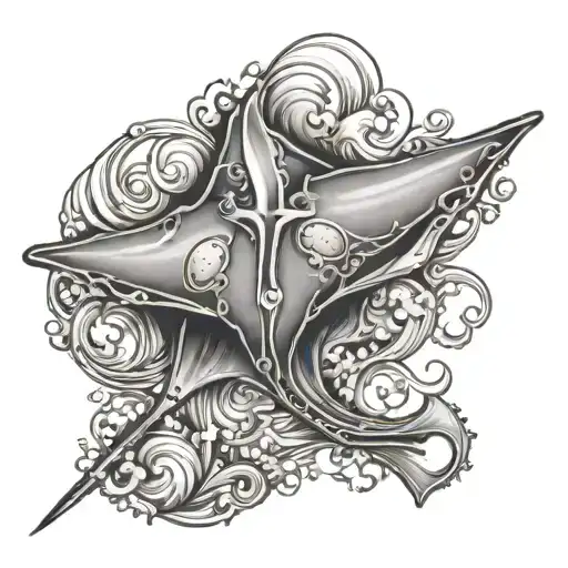 ocean, cross, stingray  tattoo design idea