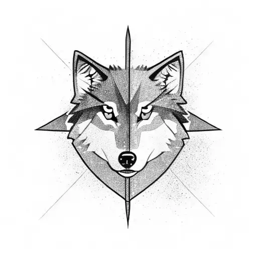 Half side Wolf and half side compass with arrow going through middle with anchor as tip of arrow tattoo design idea